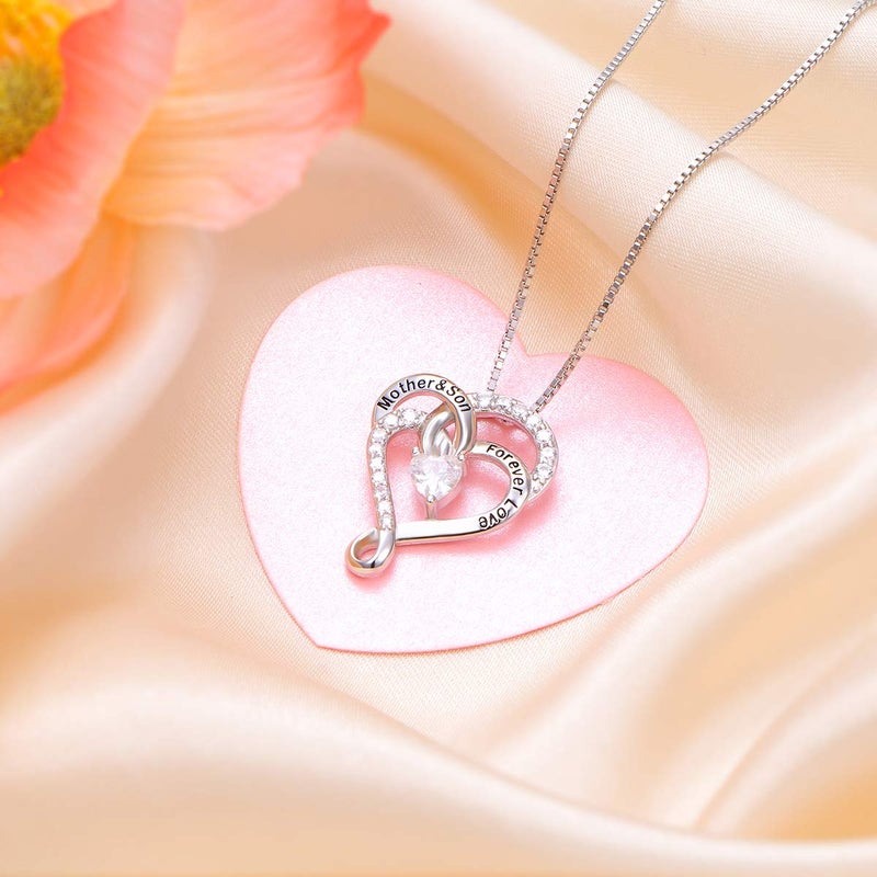 FLYOW Mom Christmas Gifts,Sterling Silver Mother and Son Forever Love Infinity Heart Pendant Necklace for Women Best Birthday Jewelry Mother's Day Present from Son - Image 4